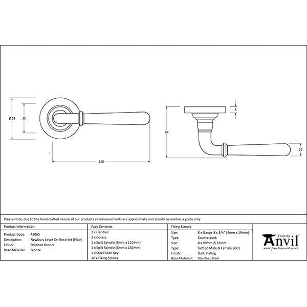 From The Anvil - Newbury Lever on Rose Set (Plain) - Polished Bronze - 46065 - Choice Handles