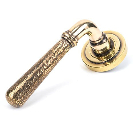 From The Anvil - Hammered Newbury Lever on Rose Set (Art Deco) - Aged Brass - 46070 - Choice Handles
