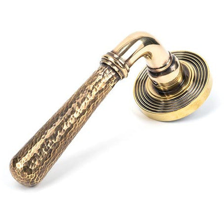 From The Anvil - Hammered Newbury Lever on Rose Set (Beehive) - Aged Brass - 46071 - Choice Handles