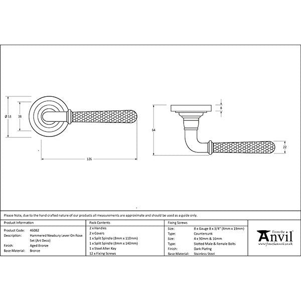 From The Anvil - Hammered Newbury Lever on Rose Set (Art Deco) - Aged Bronze - 46082 - Choice Handles