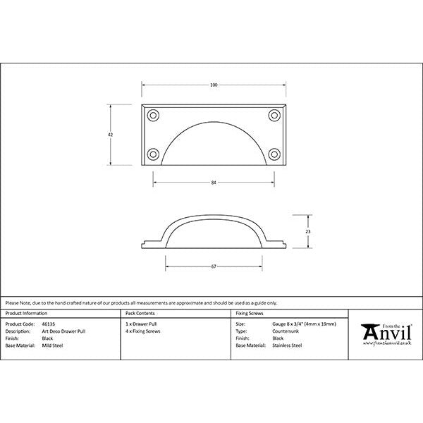 From The Anvil - Art Deco Drawer Pull - Black - 46135 - Choice Handles