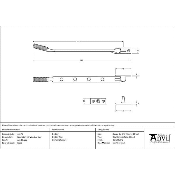 From The Anvil - 10" Brompton Stay - Aged Brass - 46174 - Choice Handles