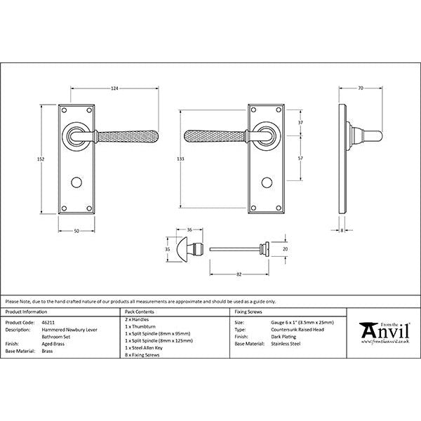 From The Anvil - Hammered Newbury Lever Bathroom Set - Aged Brass - 46211 - Choice Handles