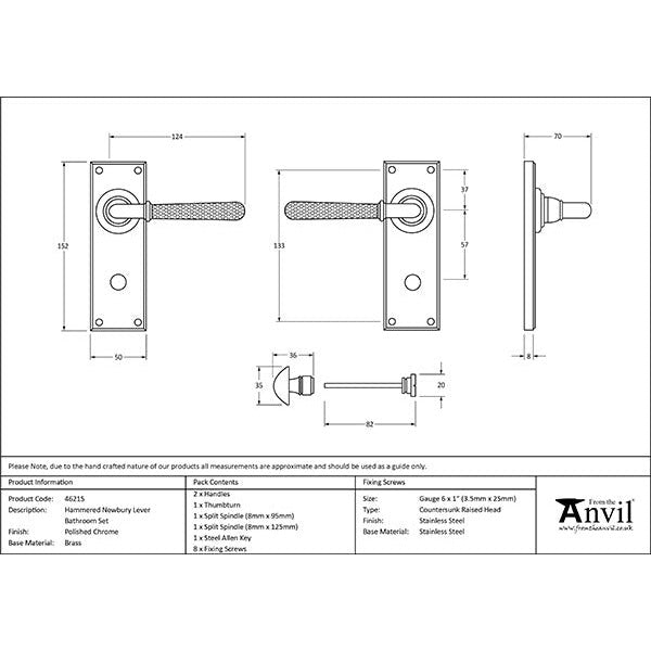 From The Anvil - Hammered Newbury Lever Bathroom Set - Polished Chrome - 46215 - Choice Handles