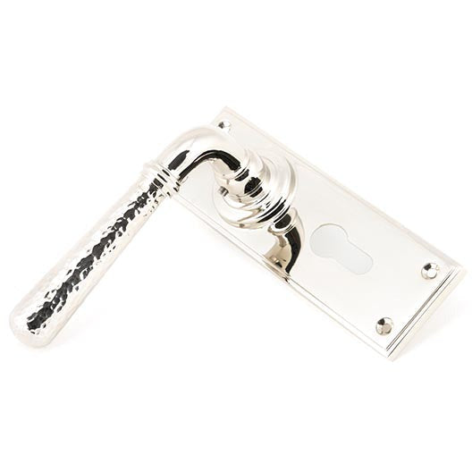 From The Anvil - Hammered Newbury Lever Euro Lock Set - Polished Nickel - 46220 - Choice Handles