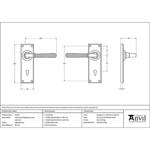 From The Anvil - Hammered Newbury Lever Lock Set - Aged Bronze - 46221 - Choice Handles
