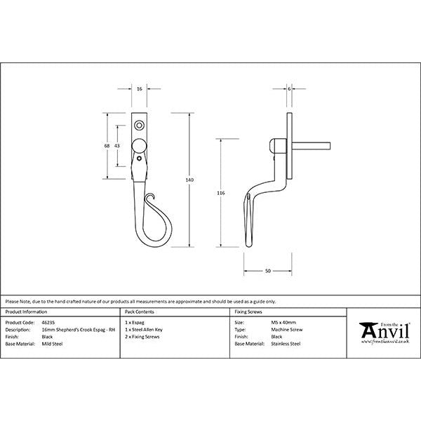 From The Anvil - 16mm Shepherd's Crook Espag - RH - Black - 46235 - Choice Handles