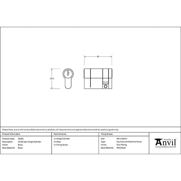 From The Anvil - 35/10 5pin Single Cylinder - Lacquered Brass - 46281 - Choice Handles