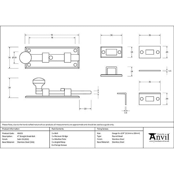 From The Anvil - 4" Universal Bolt - Satin Marine SS (316) - 46423 - Choice Handles