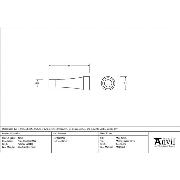 From The Anvil - Polished Marine SS (316) Projection Door Stop - Polished Marine SS (316) - 46430 - Choice Handles