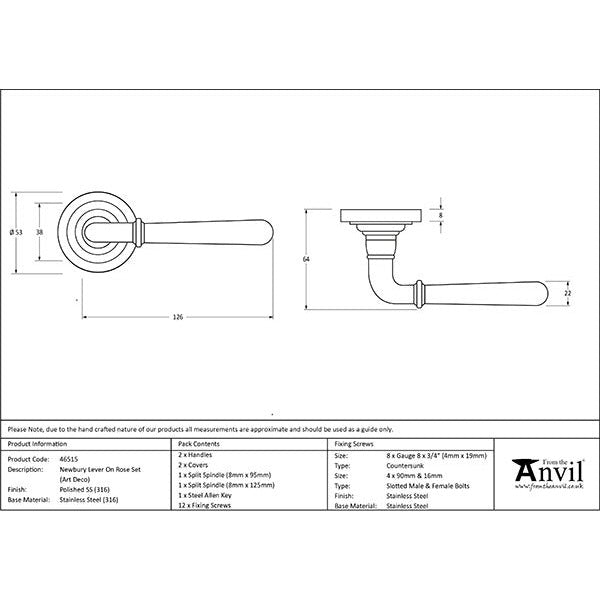From The Anvil - Newbury Lever on Rose Set (Art Deco) - Polished Marine SS (316) - 46515 - Choice Handles