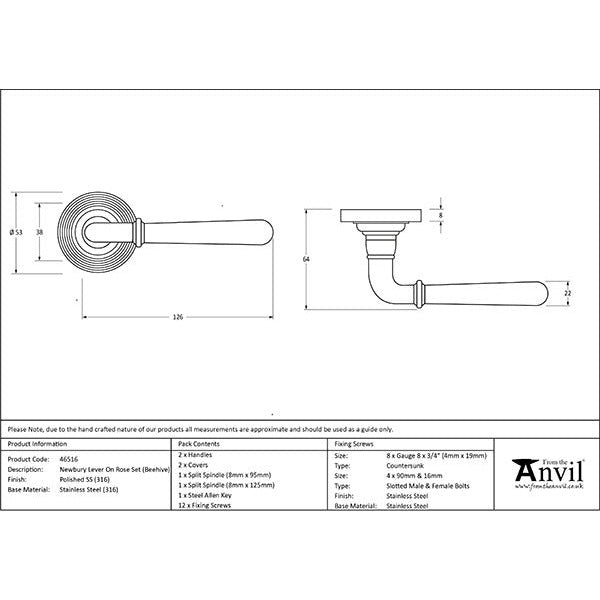 From The Anvil - Newbury Lever on Rose Set (Beehive) - Polished Marine SS (316) - 46516 - Choice Handles