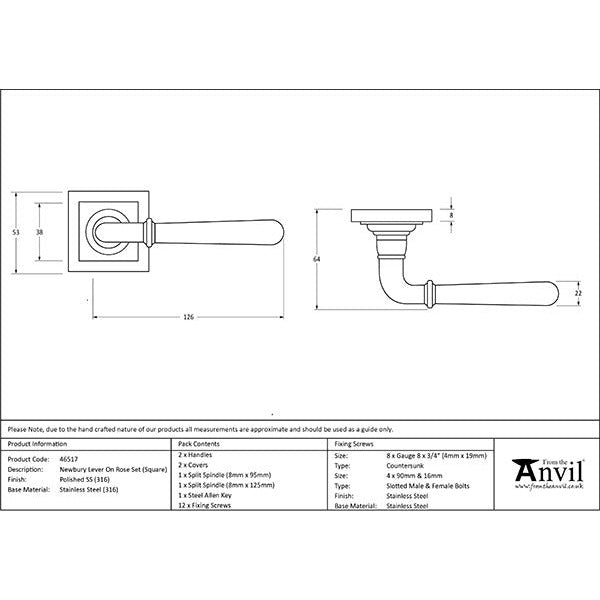 From The Anvil - Newbury Lever on Rose Set (Square) - Polished Marine SS (316) - 46517 - Choice Handles