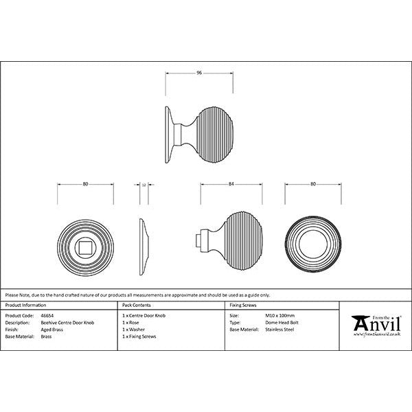 From The Anvil - Beehive Centre Door Knob - Aged Brass - 46654 - Choice Handles