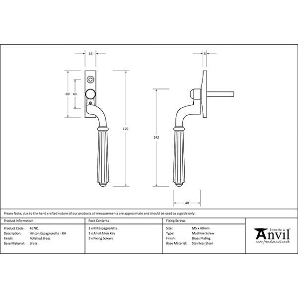 From The Anvil - Hinton Espag - RH - Polished Brass - 46701 - Choice Handles