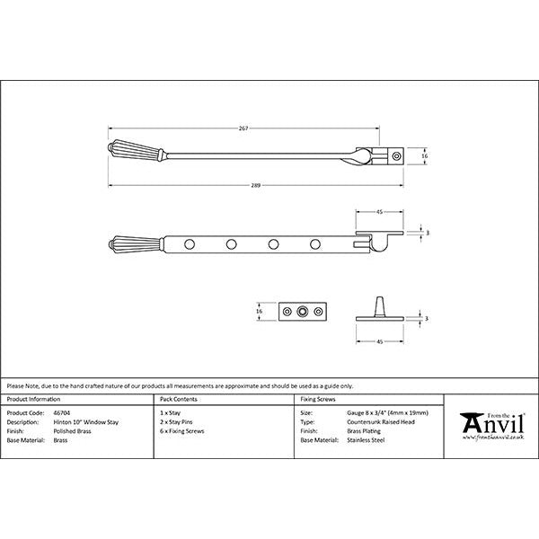 From The Anvil - 10" Hinton Stay - Polished Brass - 46704 - Choice Handles