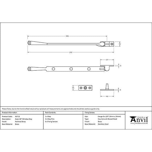 From The Anvil - 10" Avon Stay - Polished Brass - 46713 - Choice Handles