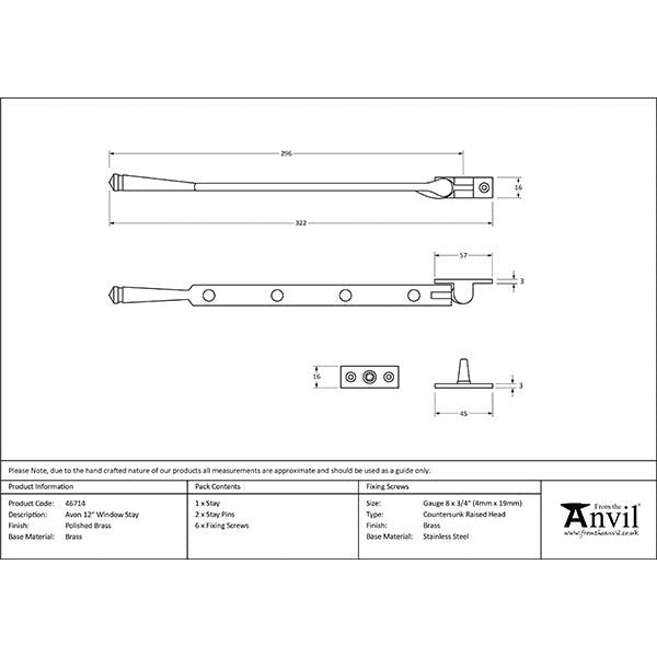 From The Anvil - 12" Avon Stay - Polished Brass - 46714 - Choice Handles