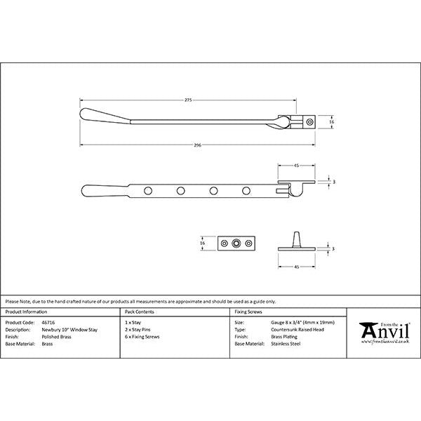 From The Anvil - 10" Newbury Stay - Polished Brass - 46716 - Choice Handles