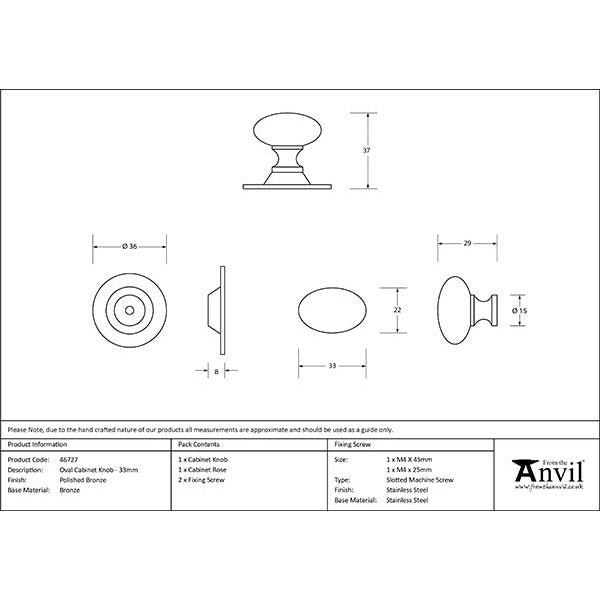 From The Anvil - Oval Cabinet Knob 33mm - Polished Bronze - 46727 - Choice Handles