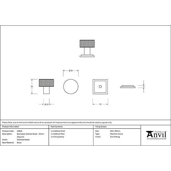 From The Anvil - Brompton Cabinet Knob - 25mm (Square) - Polished Nickel - 46825 - Choice Handles