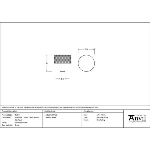 From The Anvil - Brompton Cabinet Knob - 32mm (No rose) - Polished Chrome - 46859 - Choice Handles