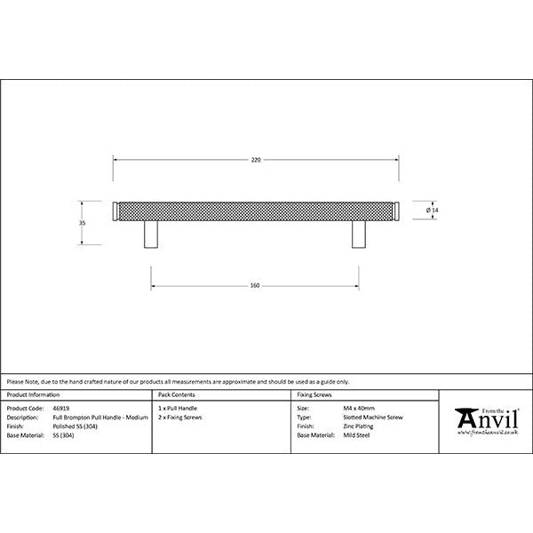 From The Anvil - Full Brompton Pull Handle - Medium - Polished Stainless Steel - 46919 - Choice Handles