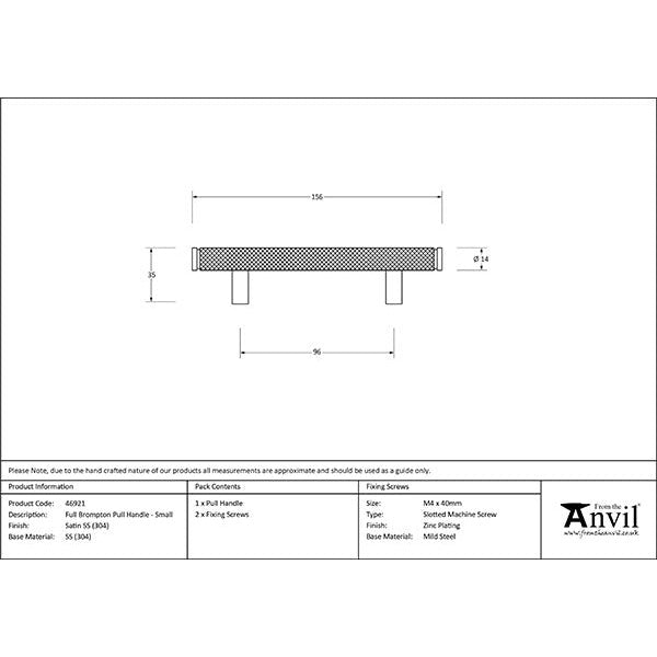 From The Anvil - Full Brompton Pull Handle - Small - Satin Stainless Steel - 46921 - Choice Handles