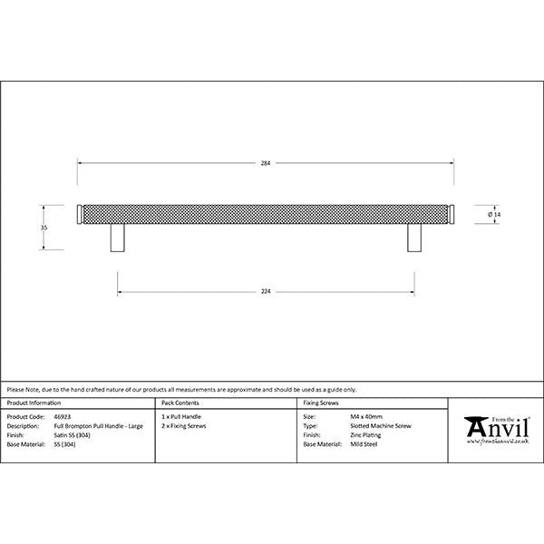 From The Anvil - Full Brompton Pull Handle - Large - Satin Stainless Steel - 46923 - Choice Handles