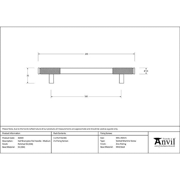 From The Anvil - Half Brompton Pull Handle - Medium - Polished Stainless Steel - 46949 - Choice Handles
