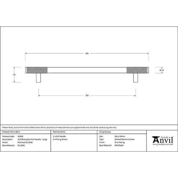 From The Anvil - Half Brompton Pull Handle - Large - Polished Stainless Steel - 46950 - Choice Handles