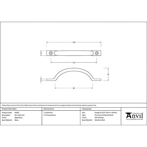 From The Anvil - Slim Sash Pull - Aged Brass - 46954 - Choice Handles