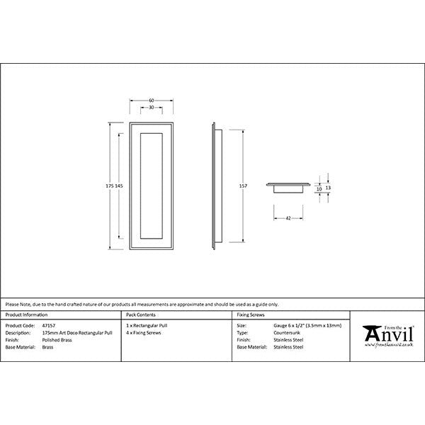 From The Anvil - 175mm Art Deco Rectangular Pull - Polished Brass - 47157 - Choice Handles