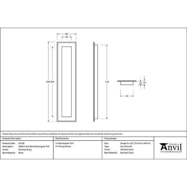 From The Anvil - 250mm Art Deco Rectangular Pull - Polished Brass - 47158 - Choice Handles