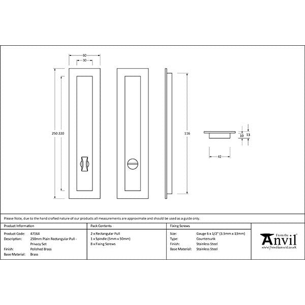 From The Anvil - 250mm Plain Rectangular Pull - Privacy Set - Polished Brass - 47164 - Choice Handles