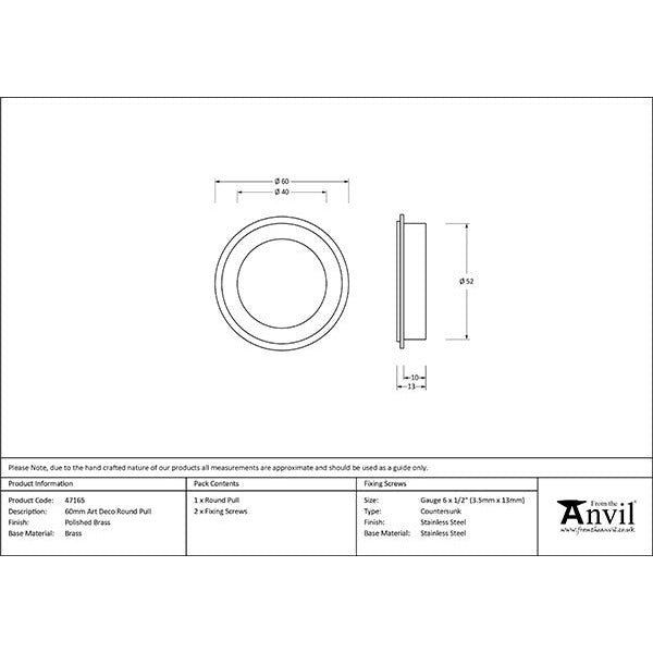 From The Anvil - 60mm Art Deco Round Pull - Polished Brass - 47165 - Choice Handles