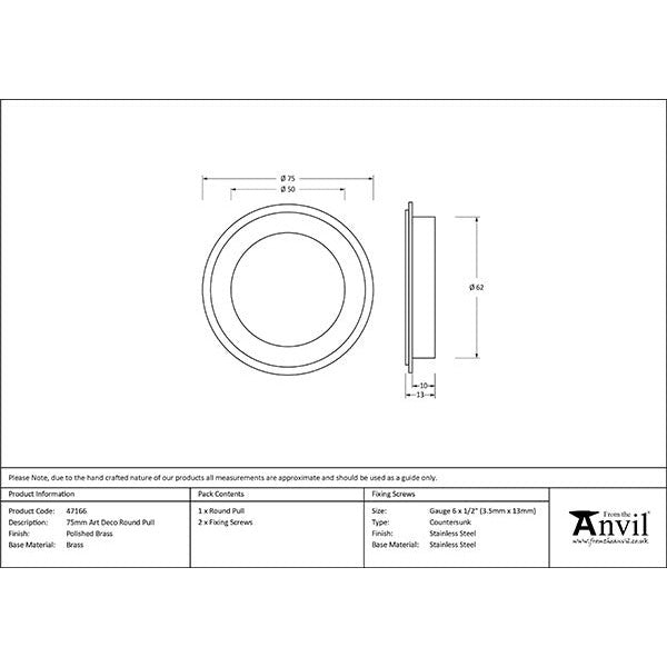 From The Anvil - 75mm Art Deco Round Pull - Polished Brass - 47166 - Choice Handles