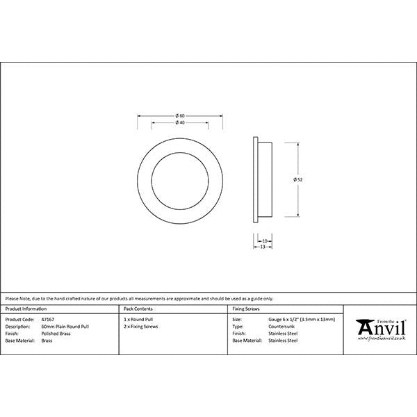 From The Anvil - 60mm Plain Round Pull - Polished Brass - 47167 - Choice Handles