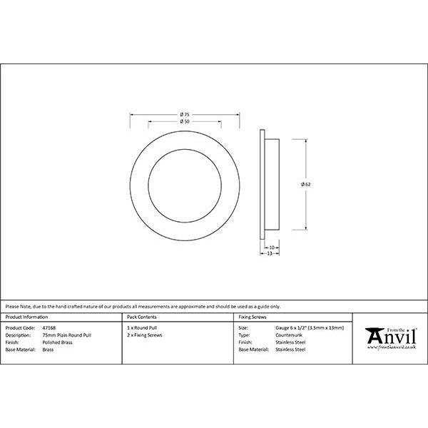 From The Anvil - 75mm Plain Round Pull - Polished Brass - 47168 - Choice Handles