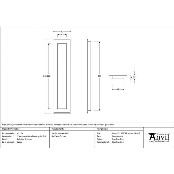 From The Anvil - 250mm Art Deco Rectangular Pull - Polished Chrome - 47176 - Choice Handles