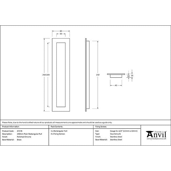 From The Anvil - 250mm Plain Rectangular Pull - Polished Chrome - 47178 - Choice Handles