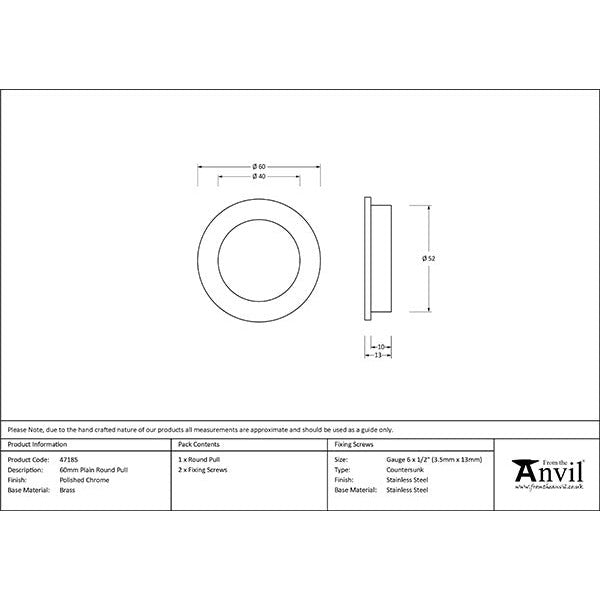 From The Anvil - 60mm Plain Round Pull - Polished Chrome - 47185 - Choice Handles