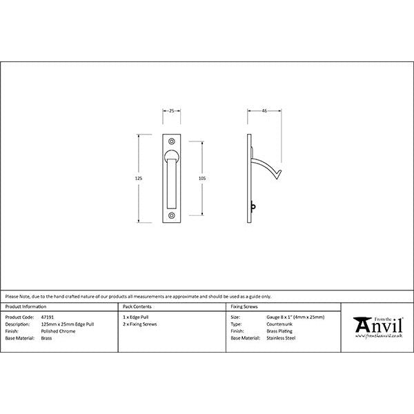 From The Anvil - 125mm x 25mm Edge Pull - Polished Chrome - 47191 - Choice Handles