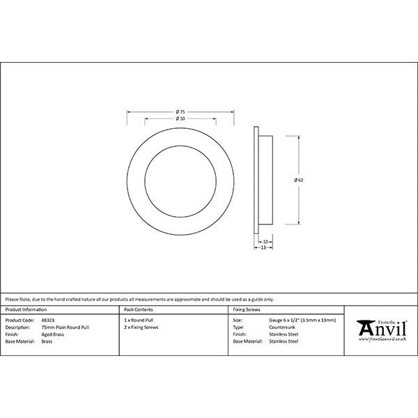 From The Anvil - 75mm Plain Round Pull - Aged Brass - 48323 - Choice Handles