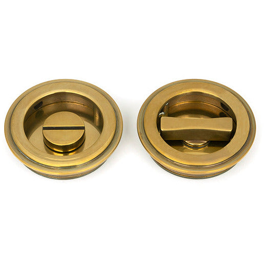 From The Anvil - 60mm Art Deco Round Pull - Privacy Set - Aged Brass - 48324 - Choice Handles