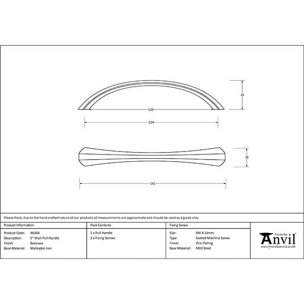 From The Anvil - 5" Shell Pull Handle - Beeswax - 48348 - Choice Handles