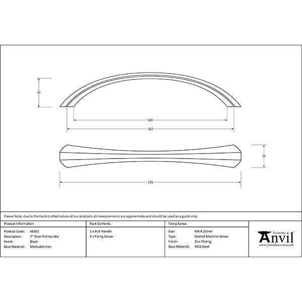 From The Anvil - 7" Shell Pull Handle - Black - 48351 - Choice Handles