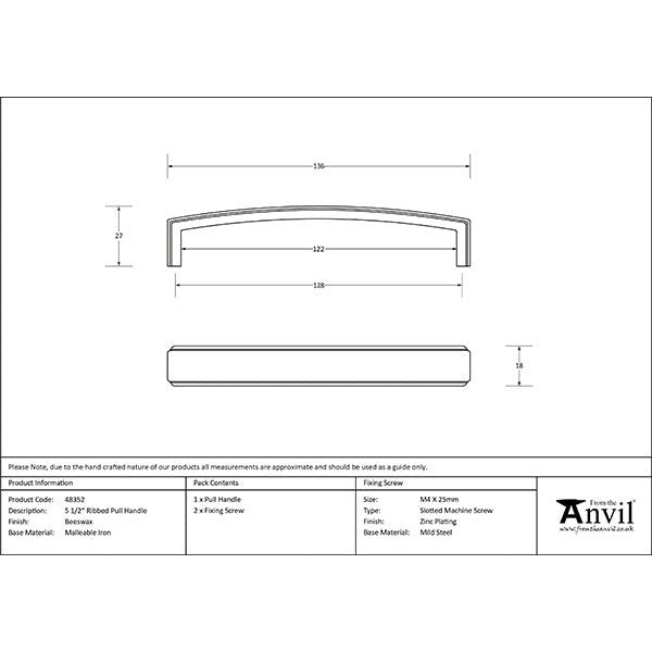 From The Anvil - 5 1/2" Ribbed Pull Handle - Beeswax - 48352 - Choice Handles