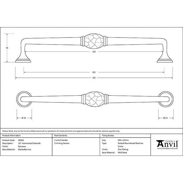 From The Anvil - 10" Hammered D Handle - Beeswax - 48356 - Choice Handles