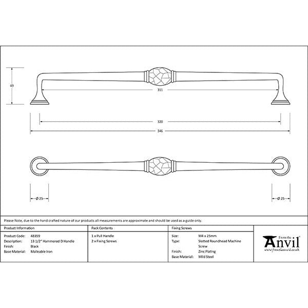 From The Anvil - 13 1/2" Hammered D Handle - Black - 48359 - Choice Handles